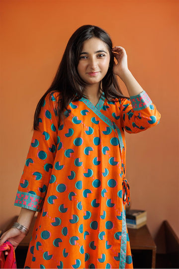 GAD-03079 | Orange & Muliticolor | Casual 3 Piece Suit | Cotton Lawn Printed